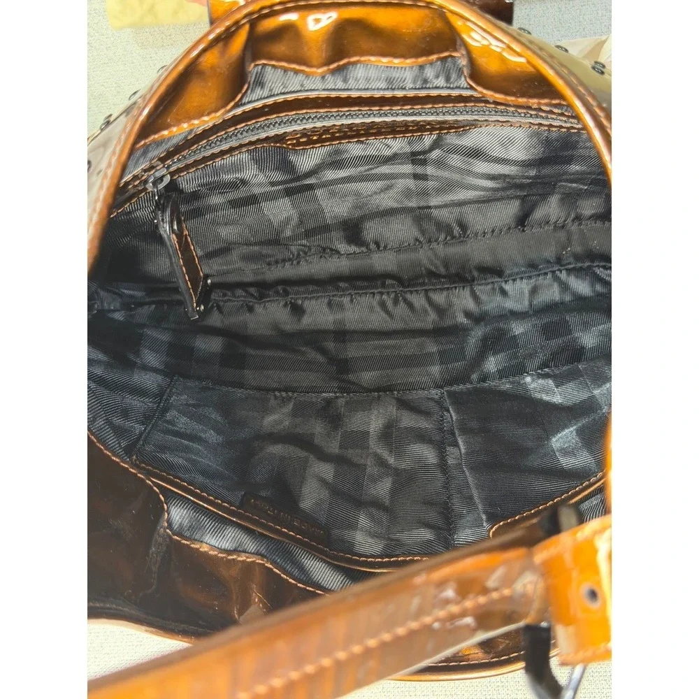 Burberry Prorsum Metallic Bronze Quilted Patent Leather Studded Hobo‎ Bag Italy
